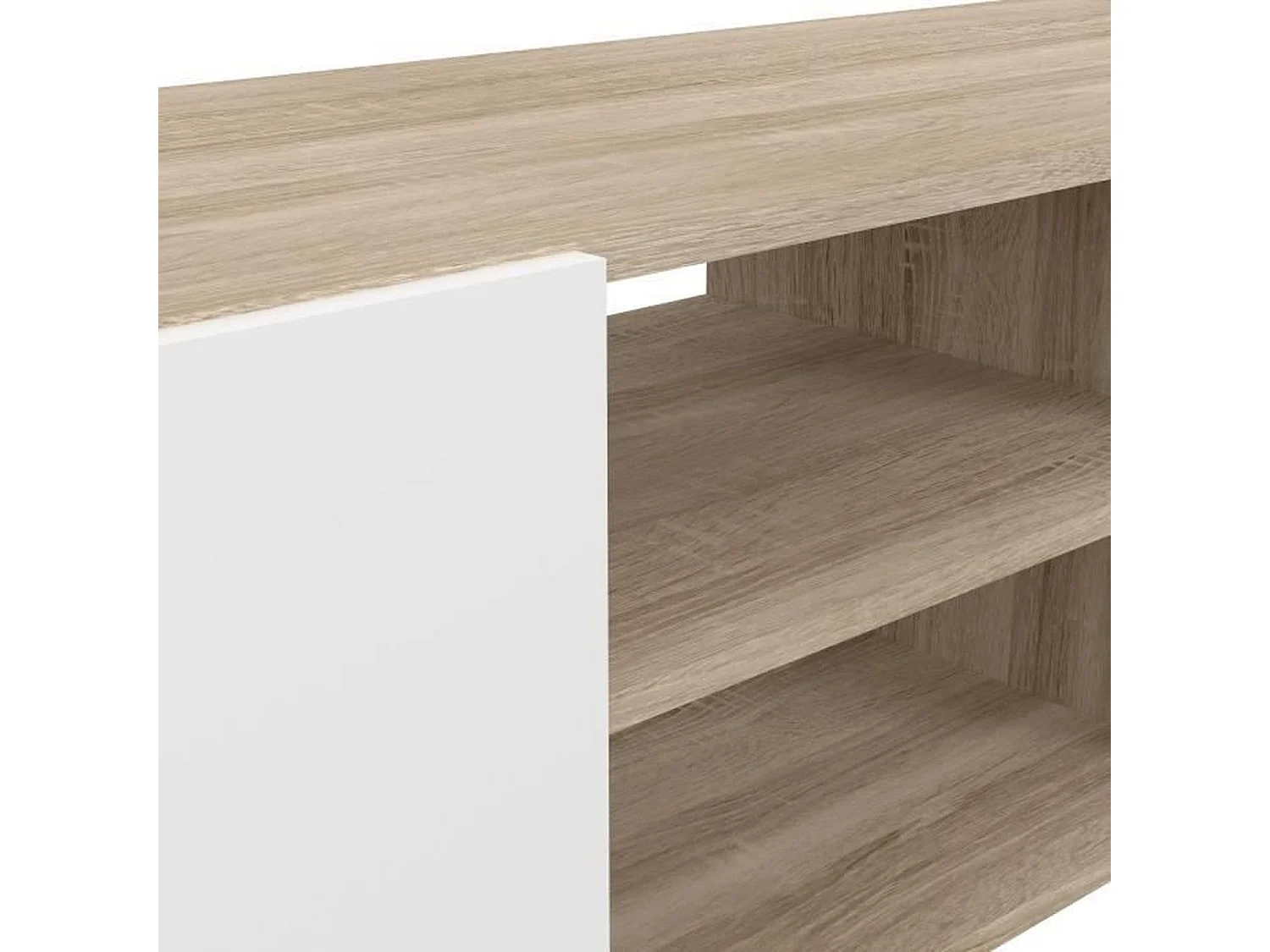 PILVI Meuble TV - Blanc et chene sonoma - L 185 x P 42 x H 31 cm