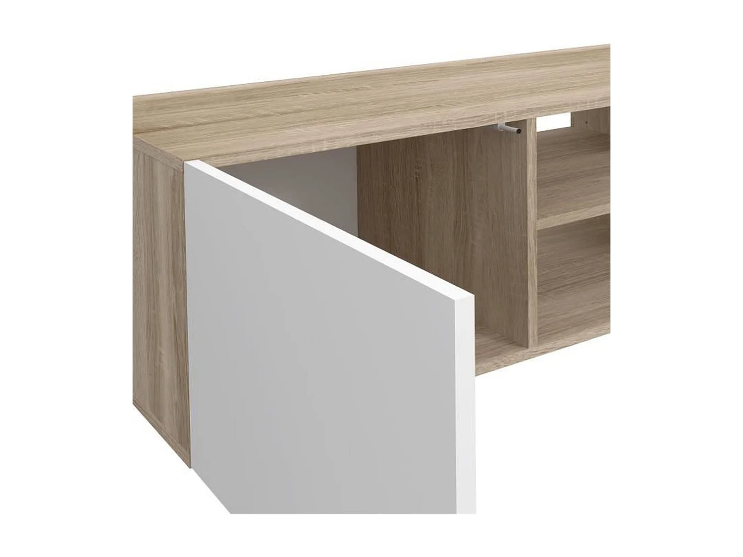 PILVI Meuble TV - Blanc et chene sonoma - L 185 x P 42 x H 31 cm