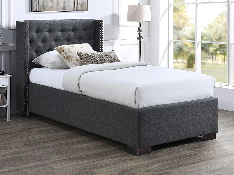 Letto con contenitore con testata trapuntata - 90 x 200 cm - Tessuto - Grigio - MASSIMO