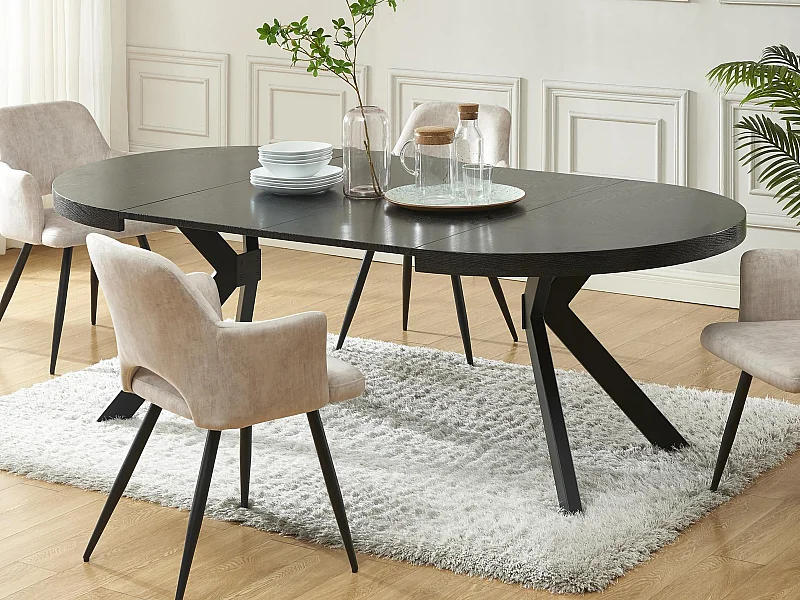 Table à manger extensible 4 à 8 personnes en MDF et acier - Noir - KOMONI
