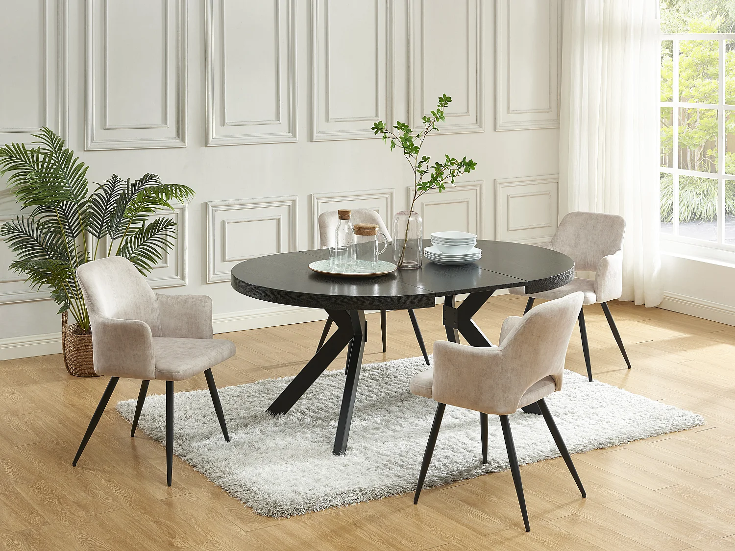 Tavolo da pranzo allungabile da 4 a 8 coperti in MDF e Acciaio Nero - KOMONI