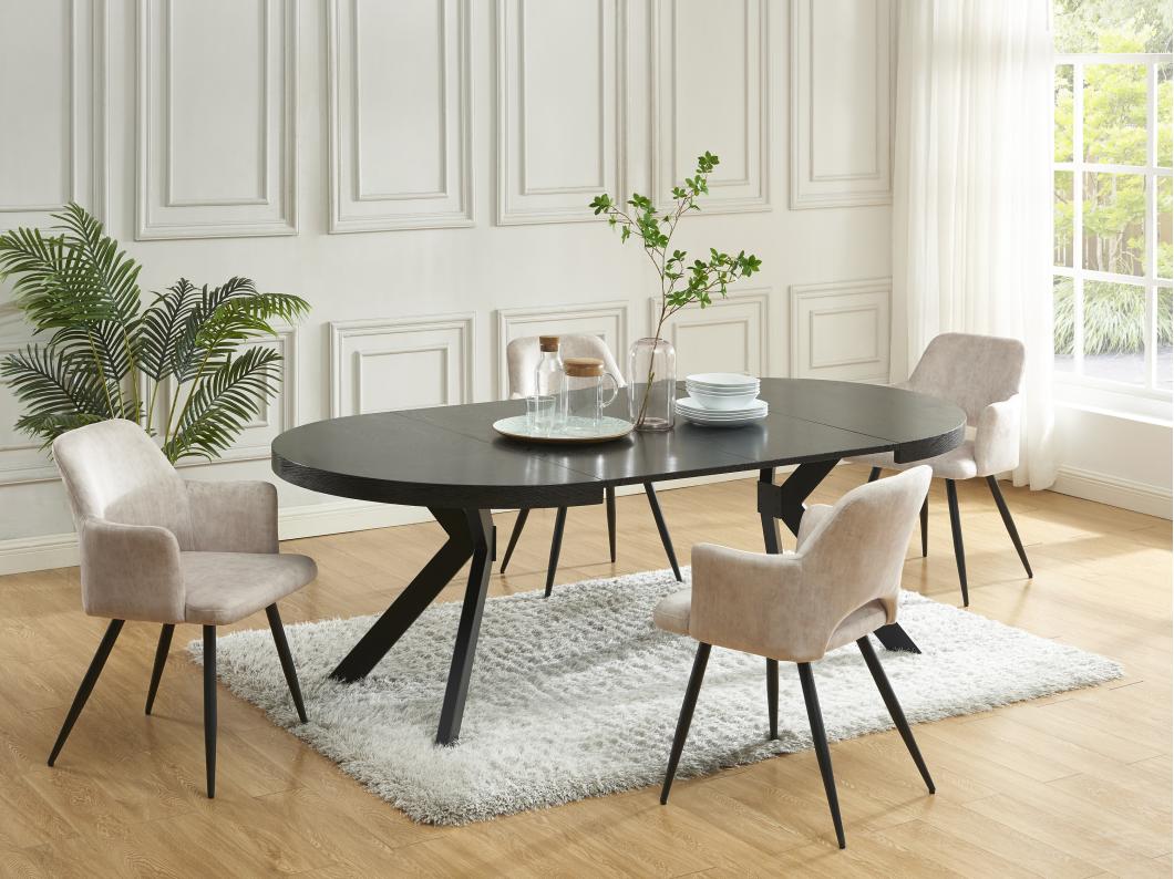 Table à manger extensible 4 à 8 personnes en MDF et acier - Noir - KOMONI