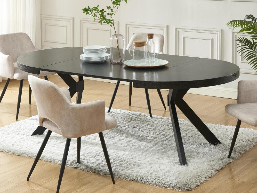 Table à manger extensible 4 à 8 personnes en MDF et acier - Noir - KOMONI