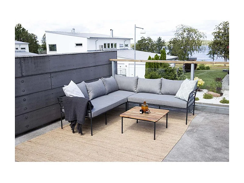 Salon d'Angle de Jardin "Penh" 195cm Noir & Gris