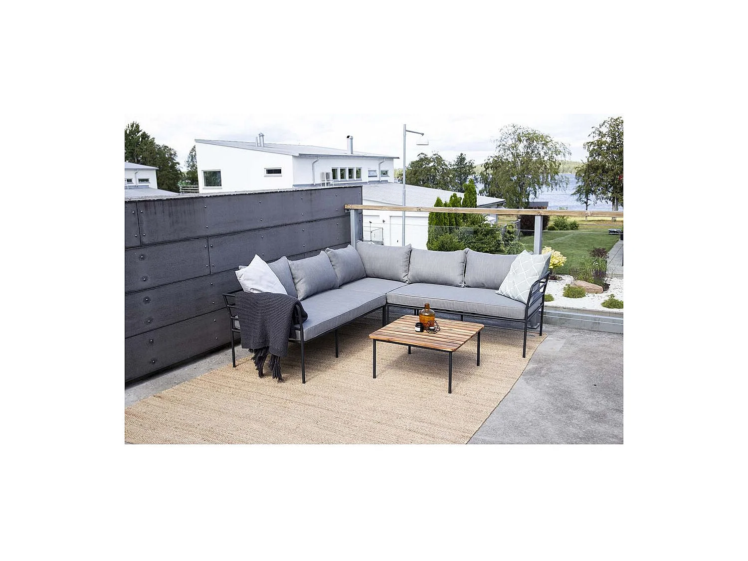 Salon d'Angle de Jardin "Penh" 195cm Noir & Gris