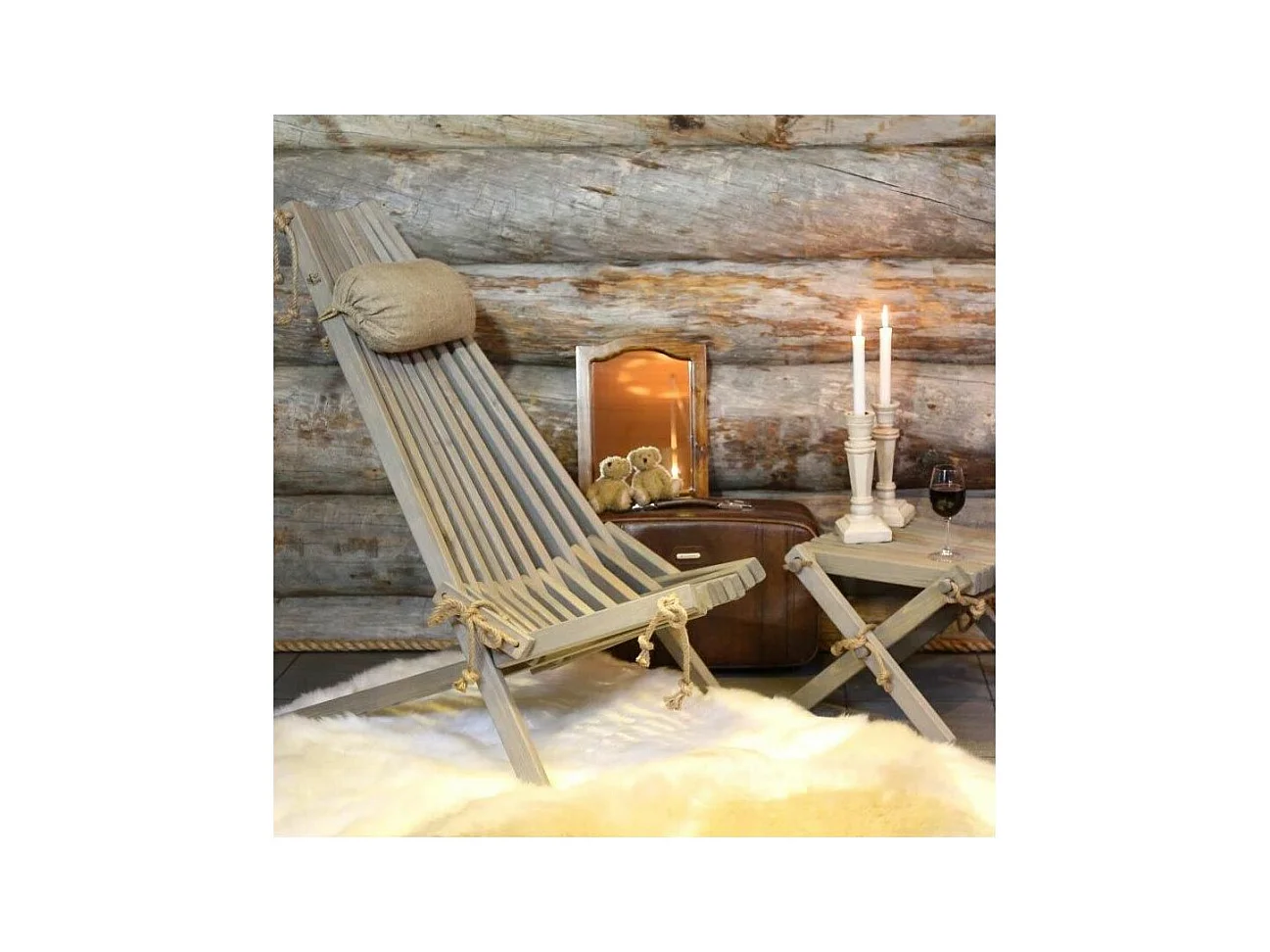 Chilienne bois EcoChair (coussin offert) Pin Gris