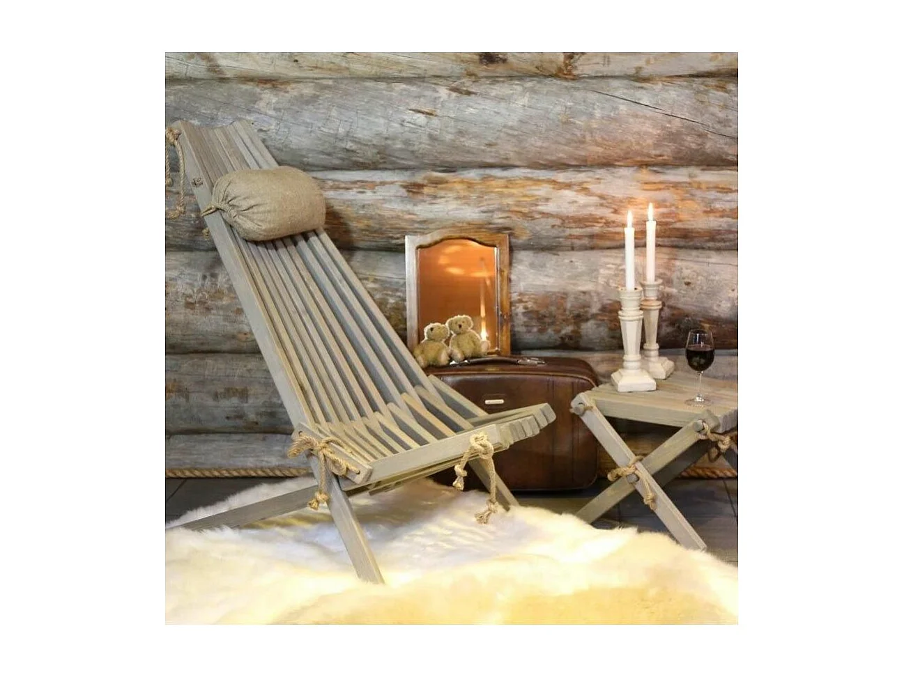 Chilienne bois EcoChair (coussin offert) Pin Gris