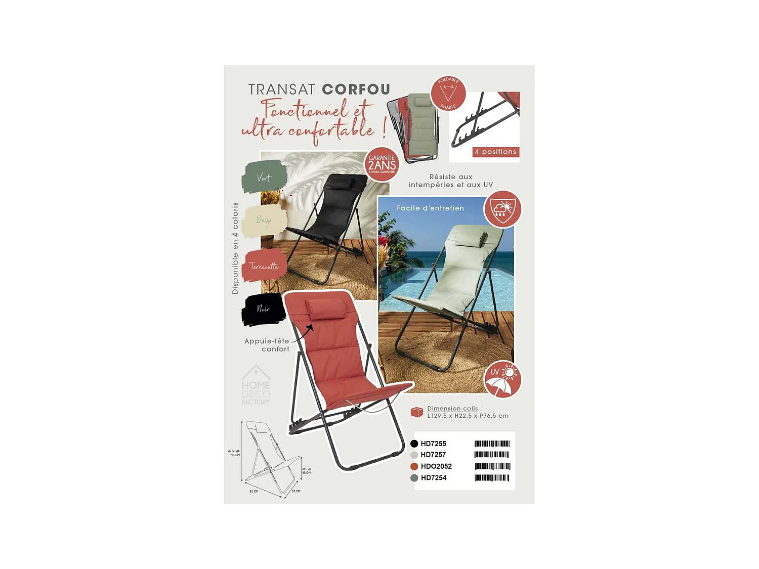 Transat Pliant Corfou Noir Noir