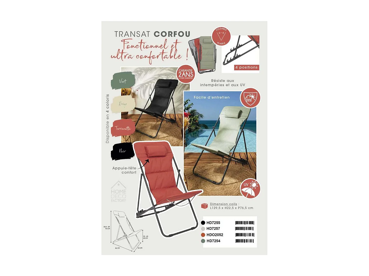 Transat - HOME DECO FACTORY - Corfou - Pliant - Noir