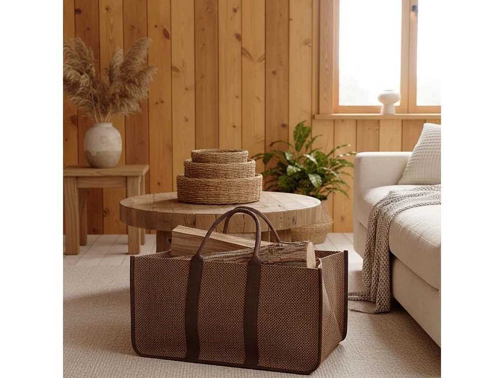 Sac à bûches en toile de jute