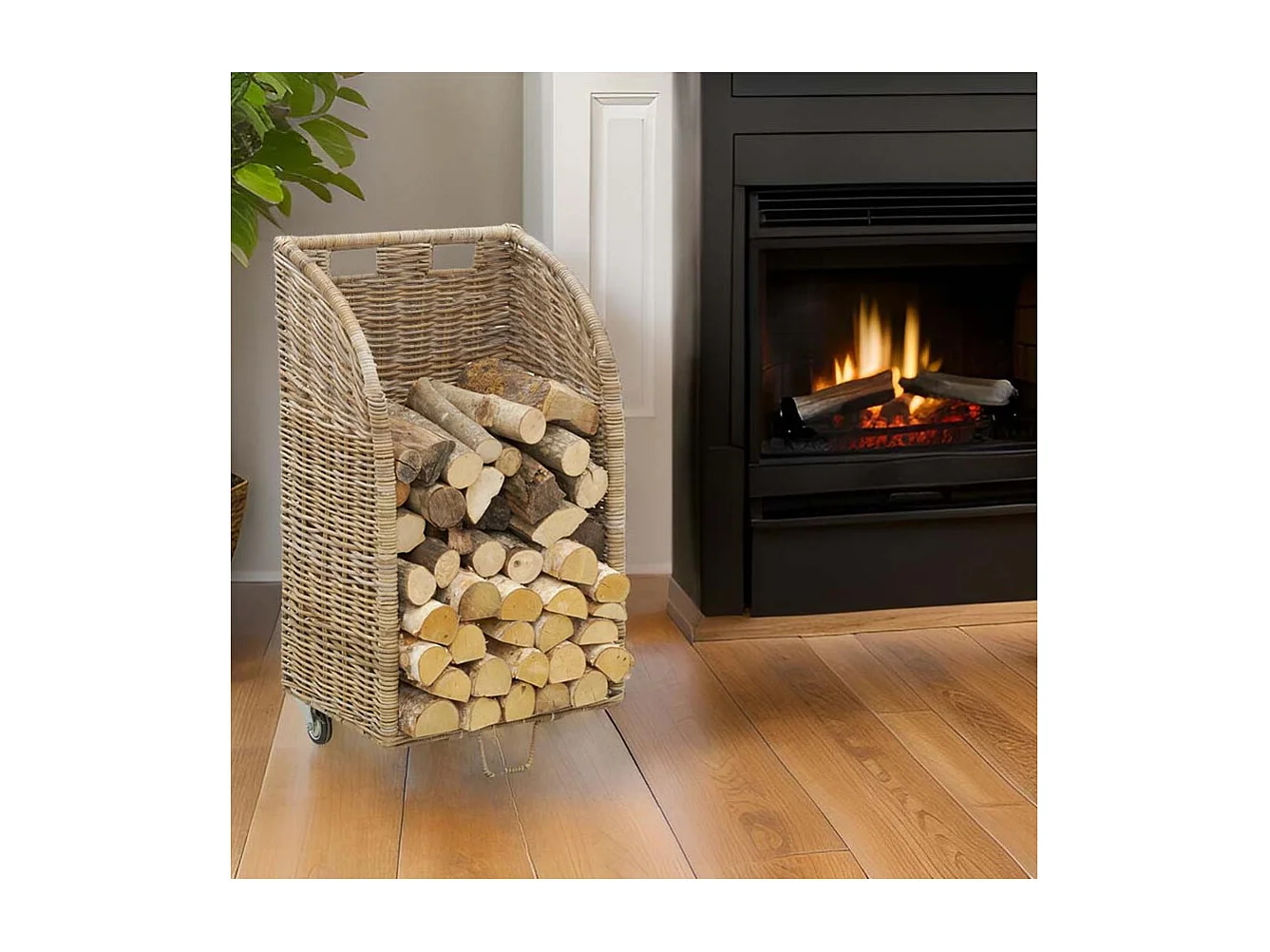 Chariot à bûches en poelet gris Grand modèle