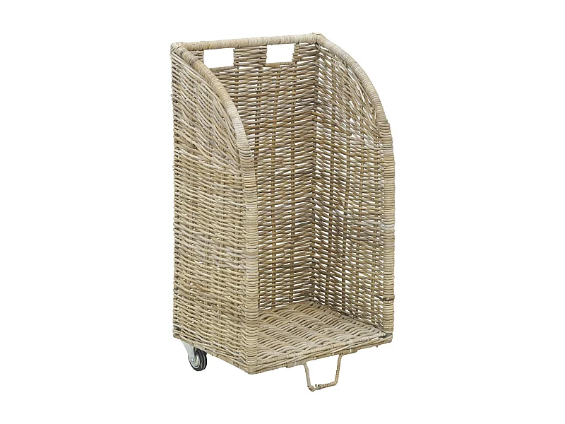 Kaminholzkorb mit Rollen aus grauem Poelet-Rattan