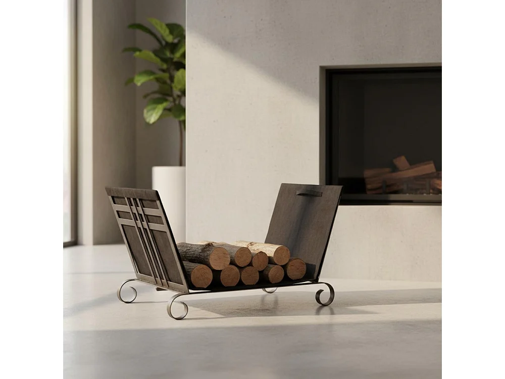 Porte-bûches en métal et jute noir