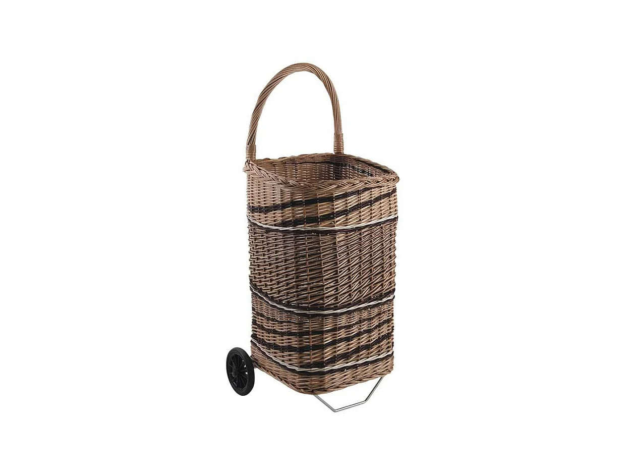 Chariot à bûches en osier sur roulettes