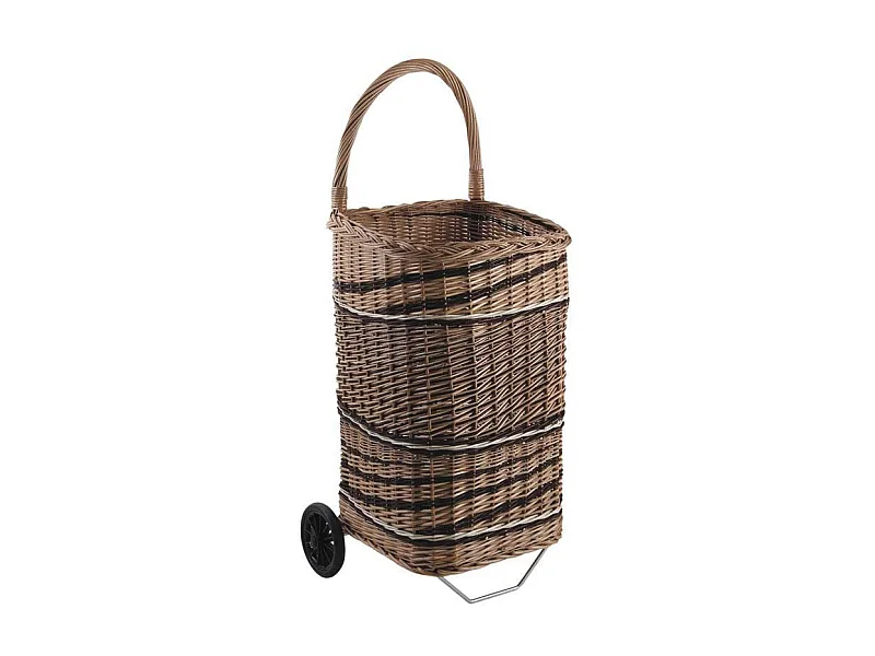 Chariot à bûches en osier sur roulettes