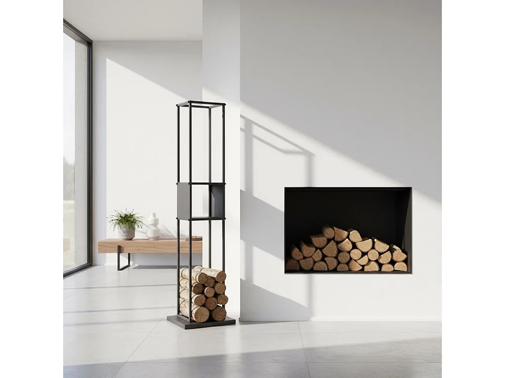 Range-bûches vertical en métal gris