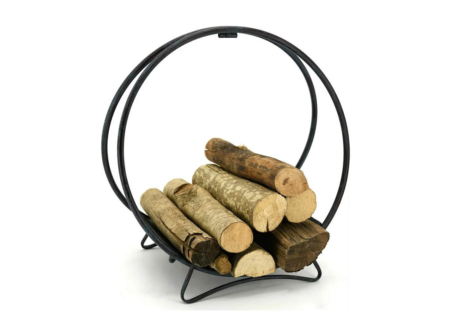 Porte-bûches rond en métal vieilli