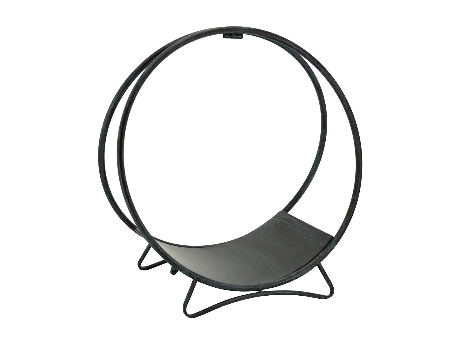 Runder Holzkorb aus gealtertem Metall