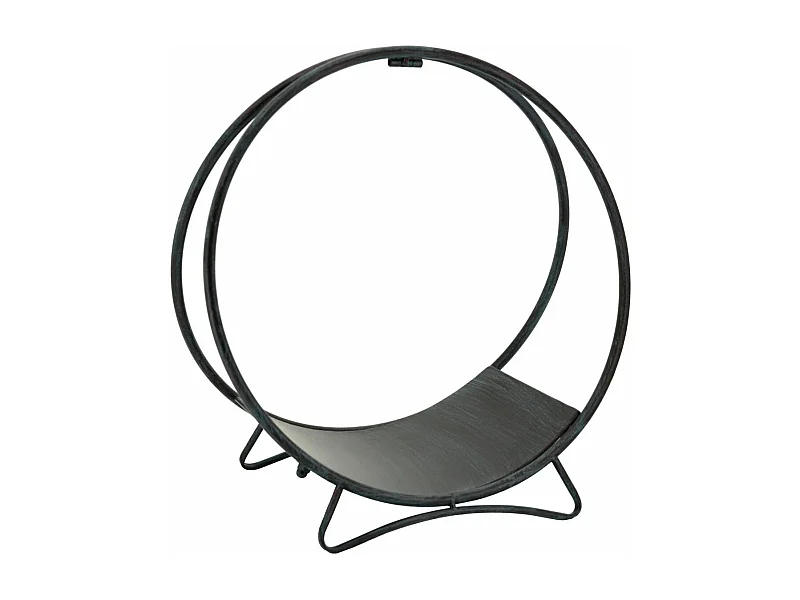 Porte-bûches rond en métal vieilli