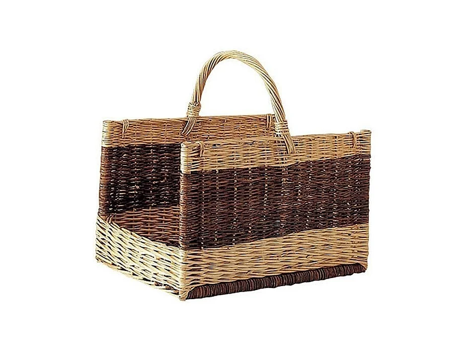 Panier à bûches rectangulaire en osier brut et buff