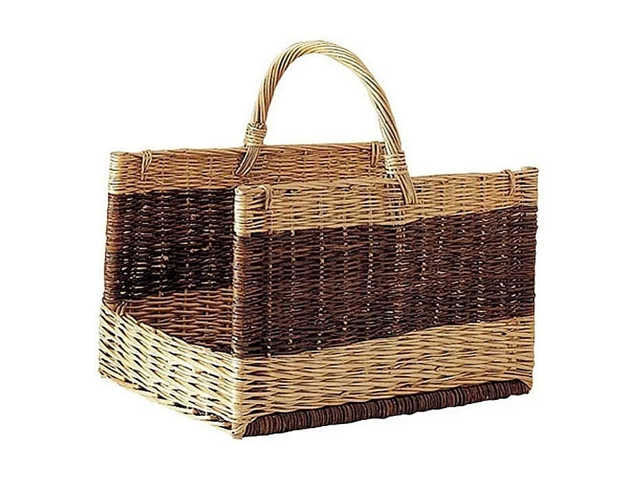 Rechteckiger Kaminholzkorb aus ungefärbter und buff Weide