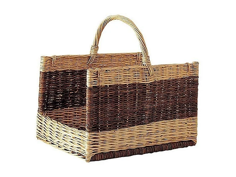 Cesta rectangular de mimbre para troncos, cruda y pulida