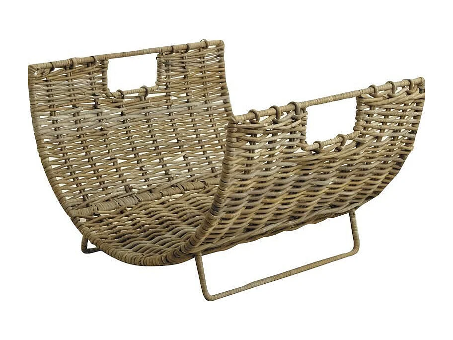 Holzkorb aus grauem Poelet-Rattan "Lune"