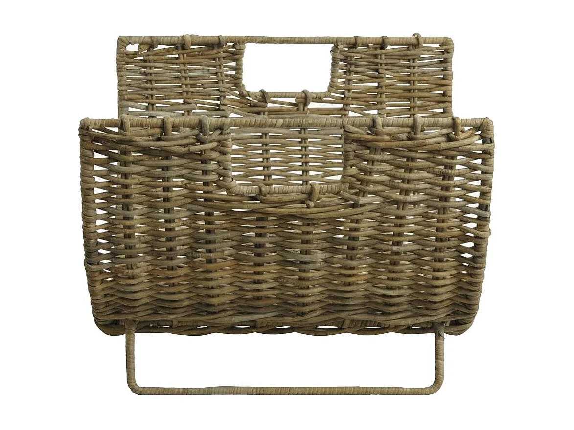 Holzkorb aus grauem Poelet-Rattan "Lune"