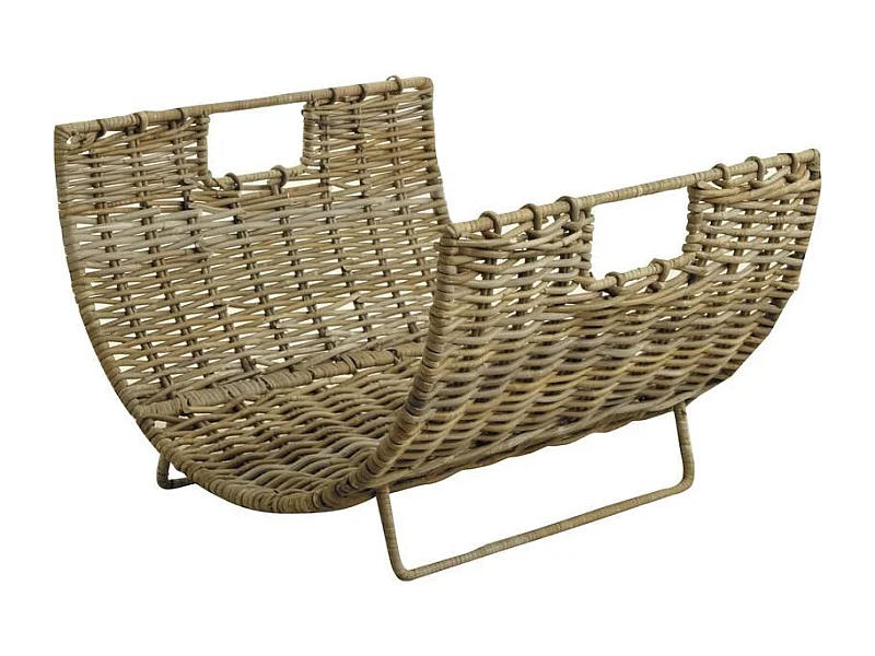 Holzkorb aus grauem Poelet-Rattan "Lune"