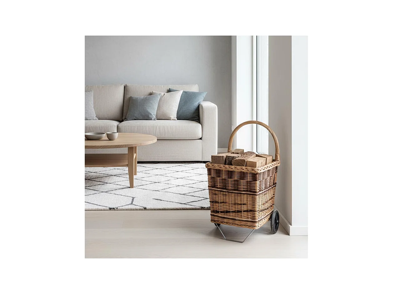 Chariot à bûches en osier Bicolore