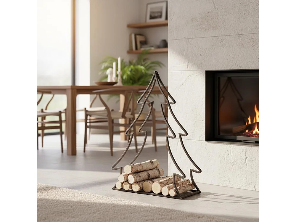 Tannenbaumförmiges Kaminholzregal aus Metall