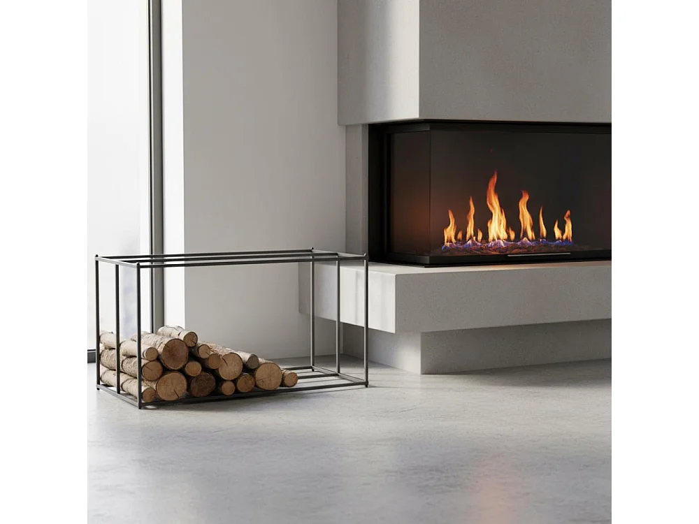 Porte-bûches horizontal en métal gris