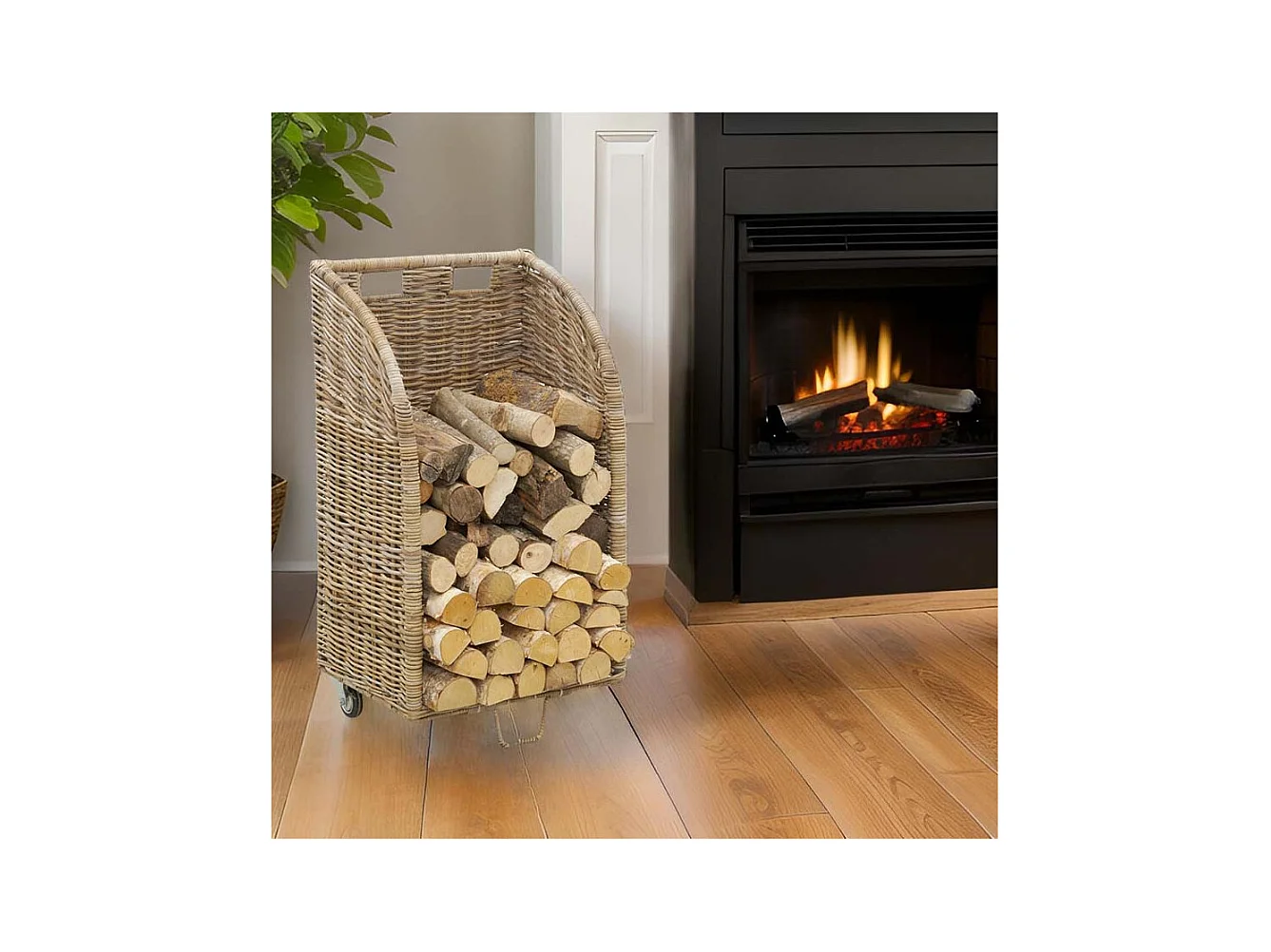 Chariot à bûches en poelet gris Moyen modèle