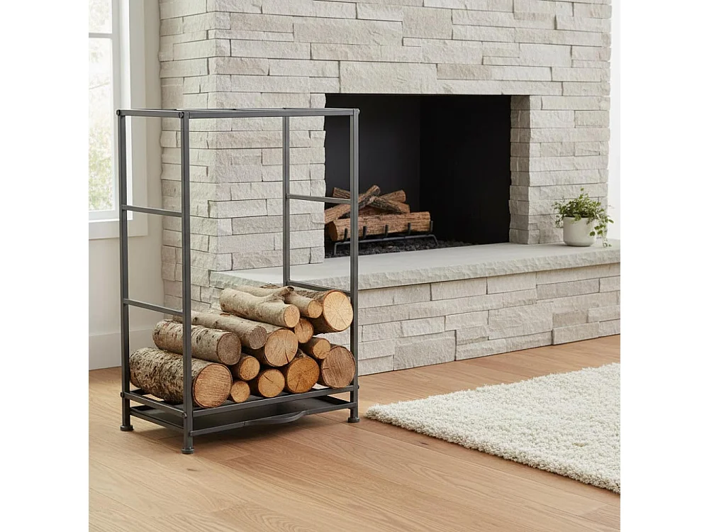 Rack porte-bûches en métal avec tiroir à poussière