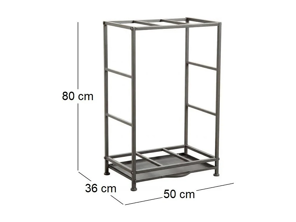 Rack porte-bûches en métal avec tiroir à poussière