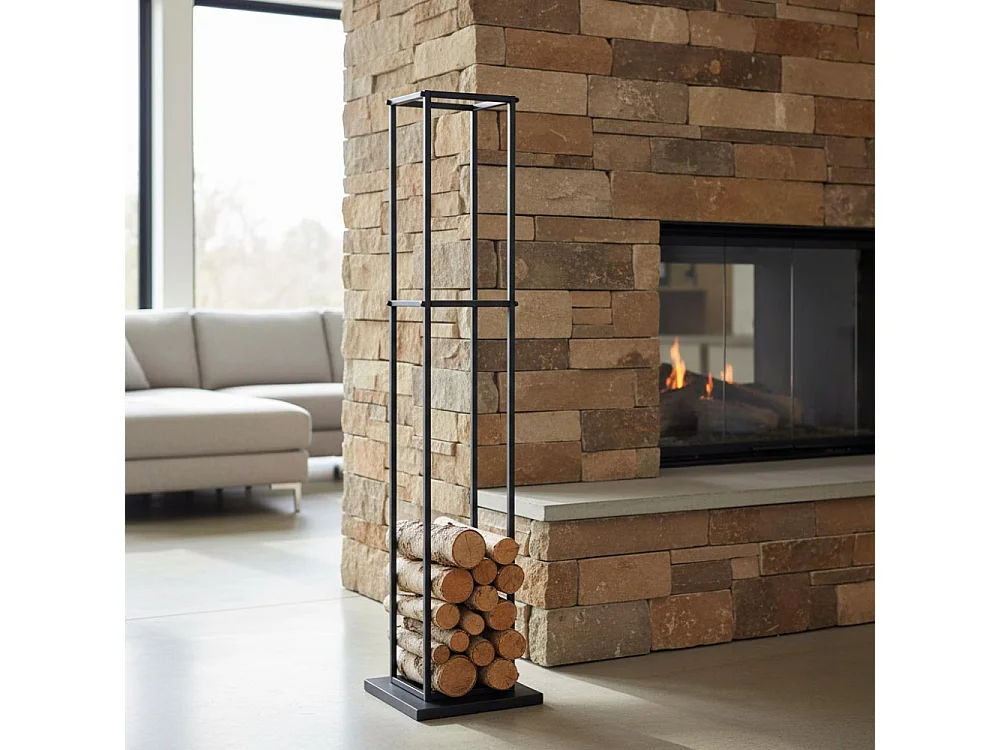 Grand rack à bûches en métal noir