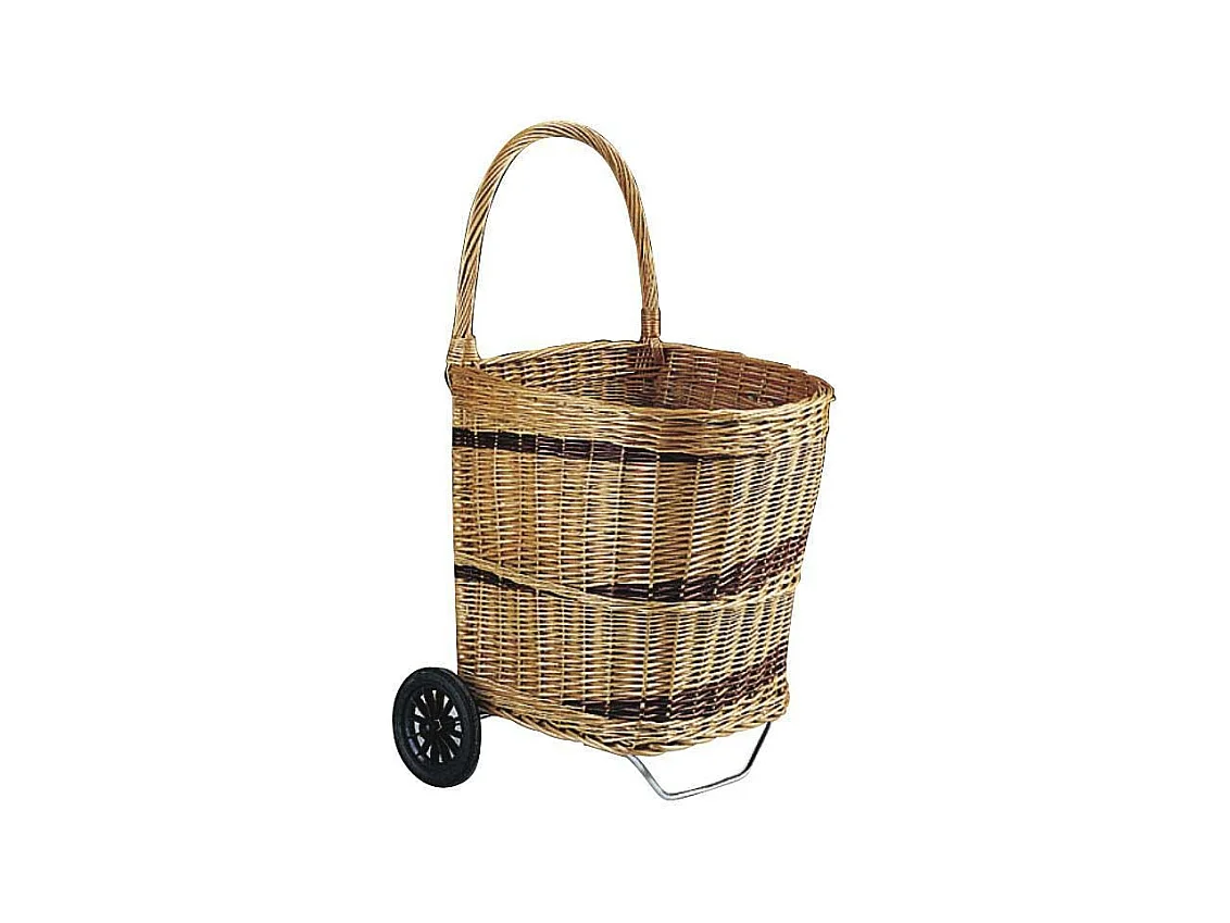 Chariot à bûches en osier sur roulettes 1
