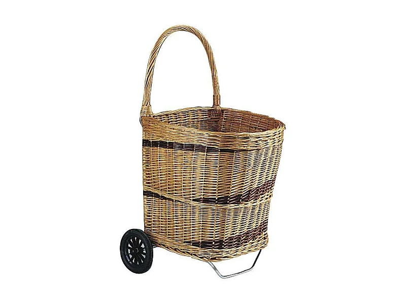 Chariot à bûches en osier sur roulettes 1
