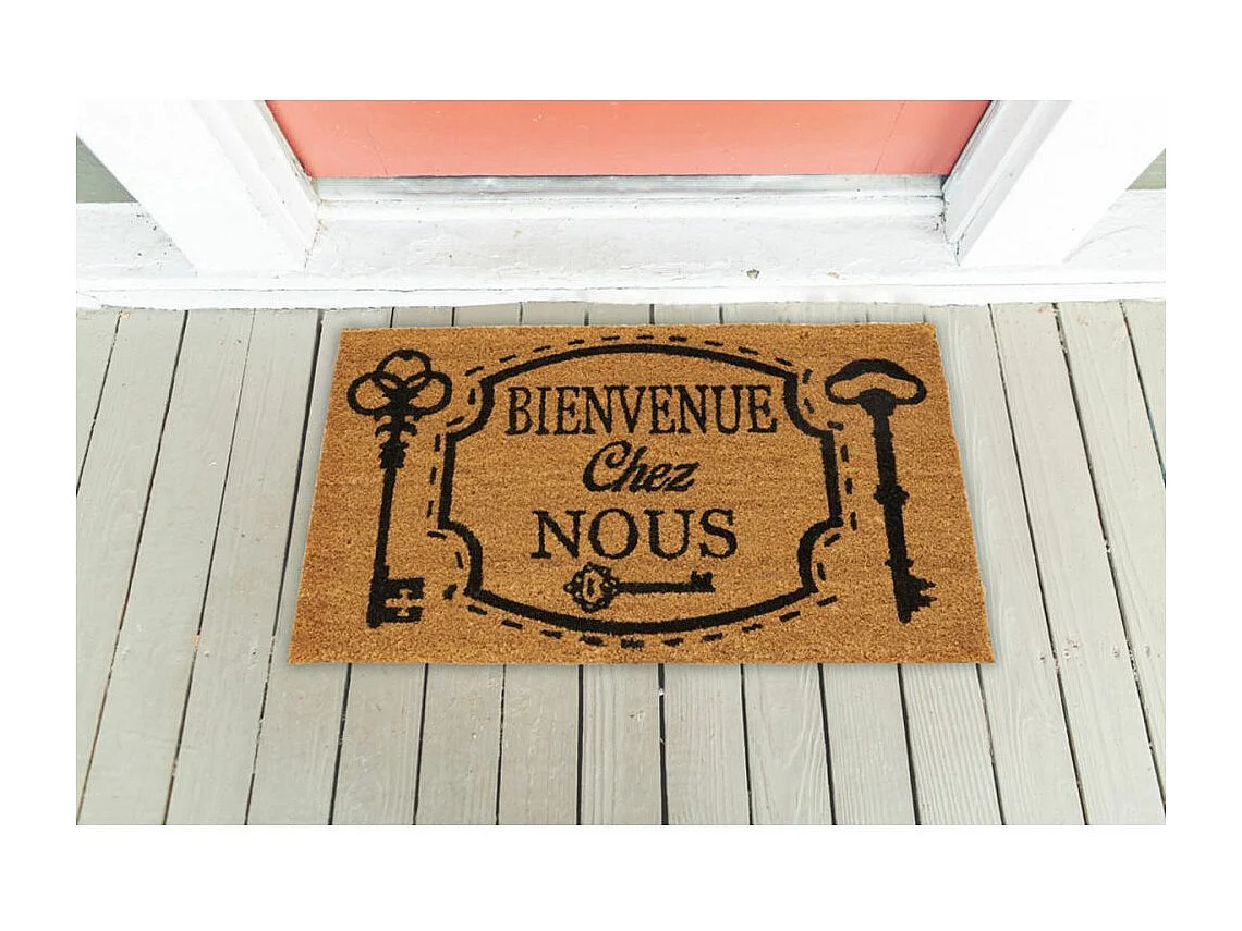 Paillasson coco intérieur extérieur 75 x 45 cm Clés bienvenue chez nous