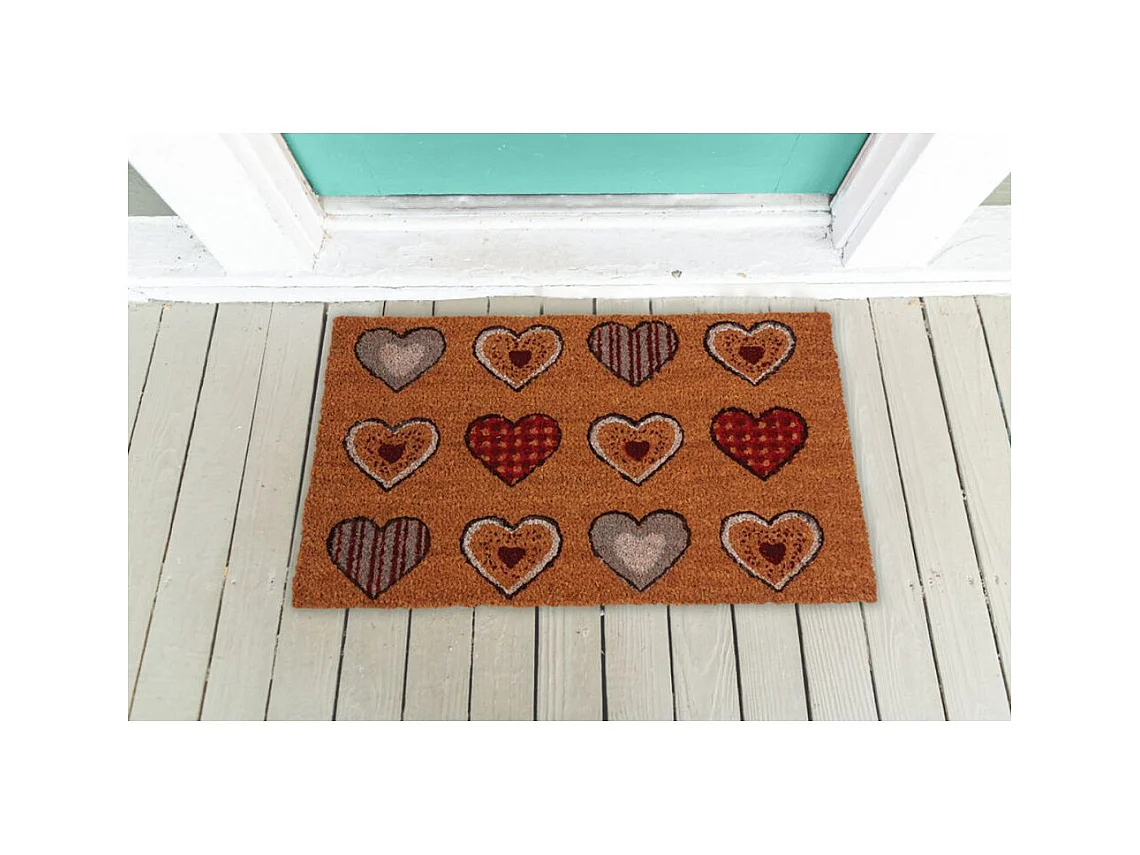 Paillasson coco intérieur extérieur 75 x 45 cm 12 coeurs
