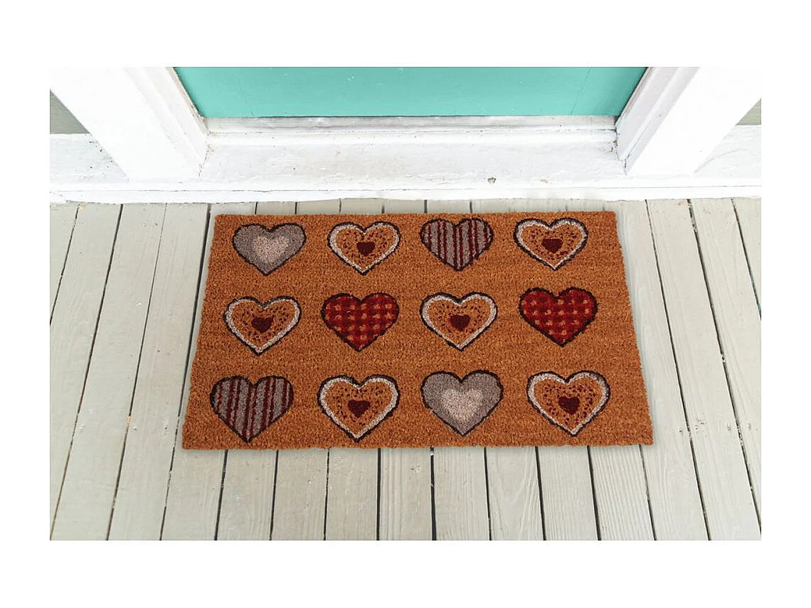 Paillasson coco intérieur extérieur 75 x 45 cm 12 coeurs