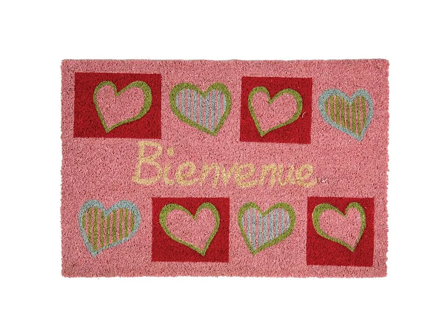 Paillasson coco teintée 60 x 40 cm Coeurs bienvenue