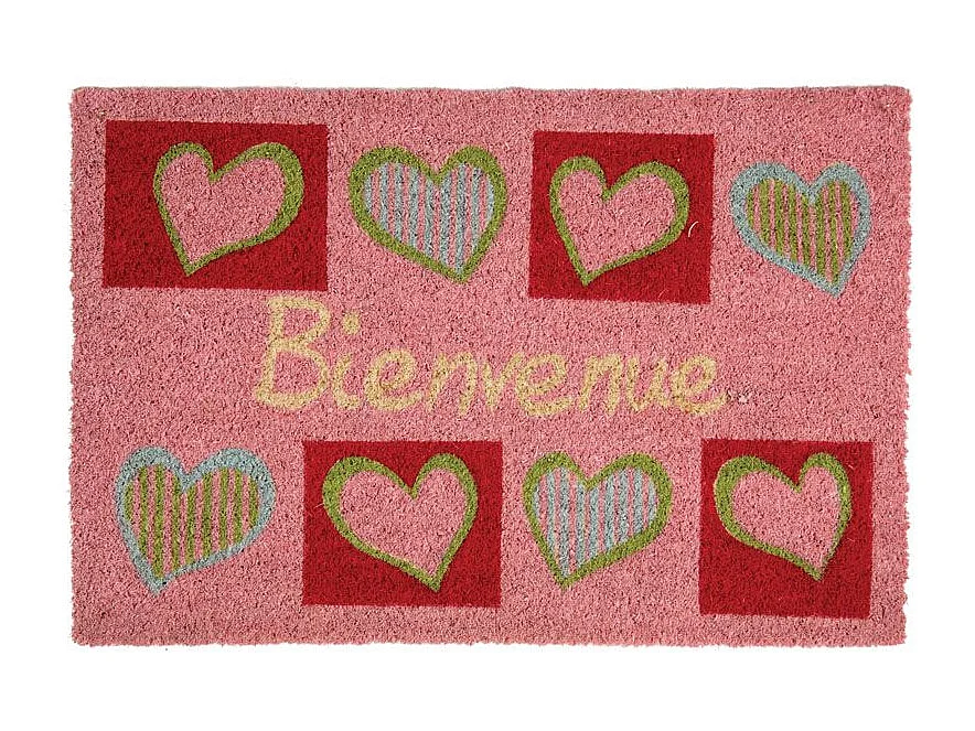 Paillasson coco teintée 60 x 40 cm Coeurs bienvenue