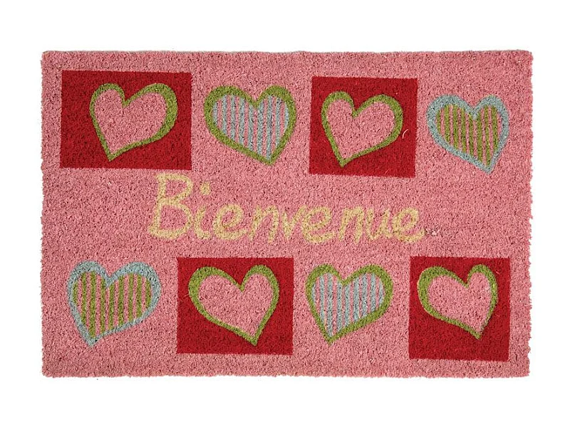 Paillasson coco teintée 60 x 40 cm Coeurs bienvenue