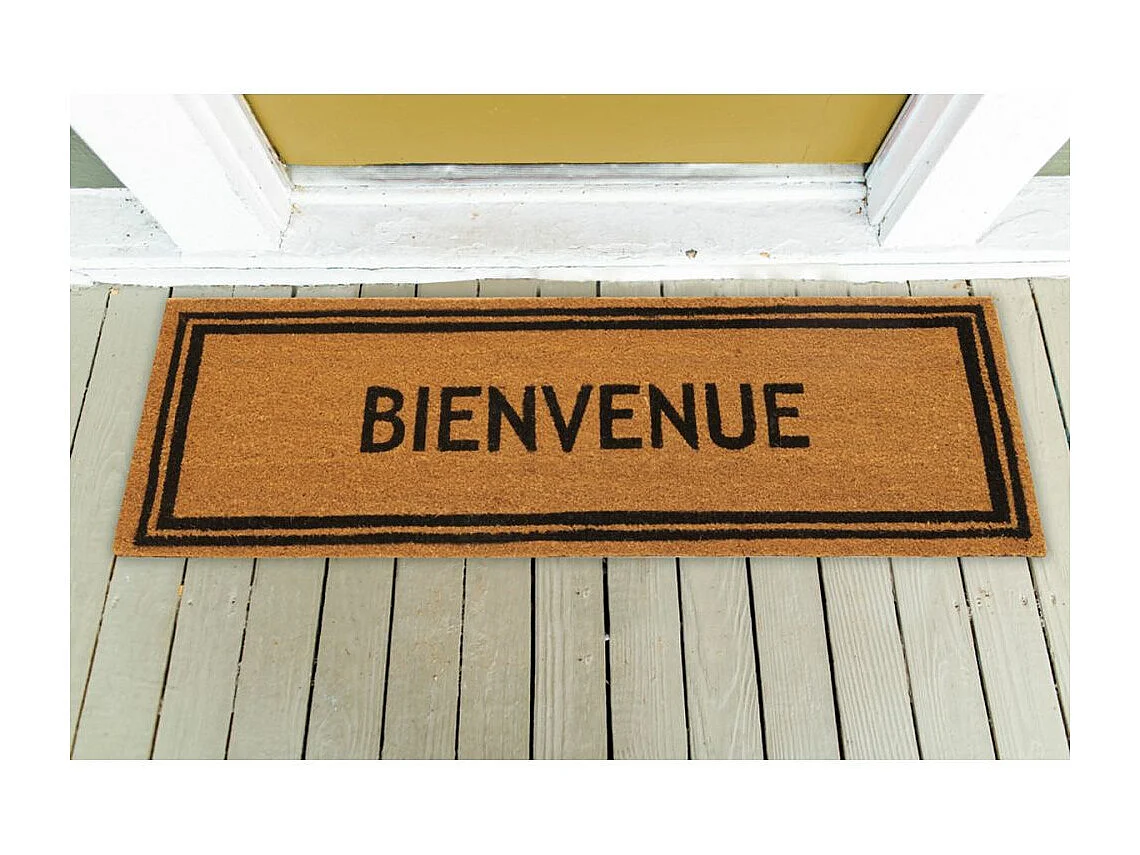 Paillasson grande taille en coco 120 x 40 cm Encadré bienvenue