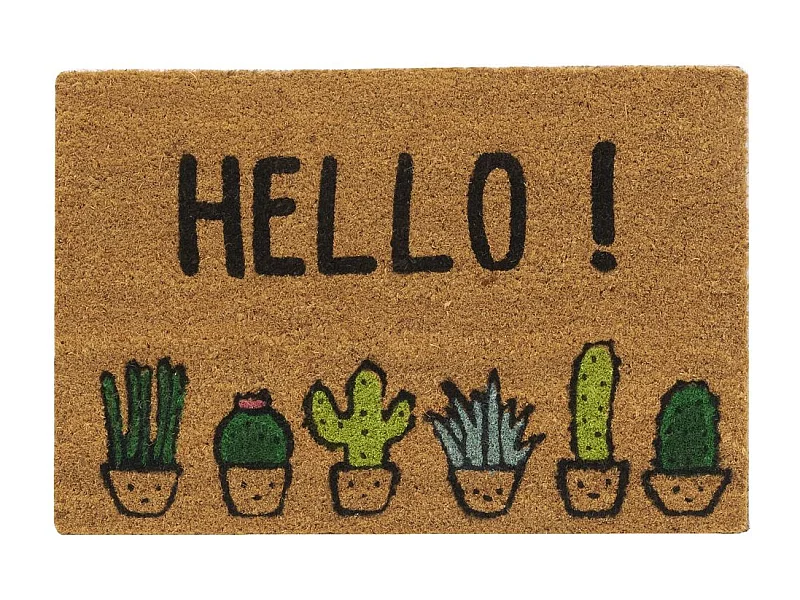 Paillasson en fibre de coco 60 x 40 cm Cactus hello