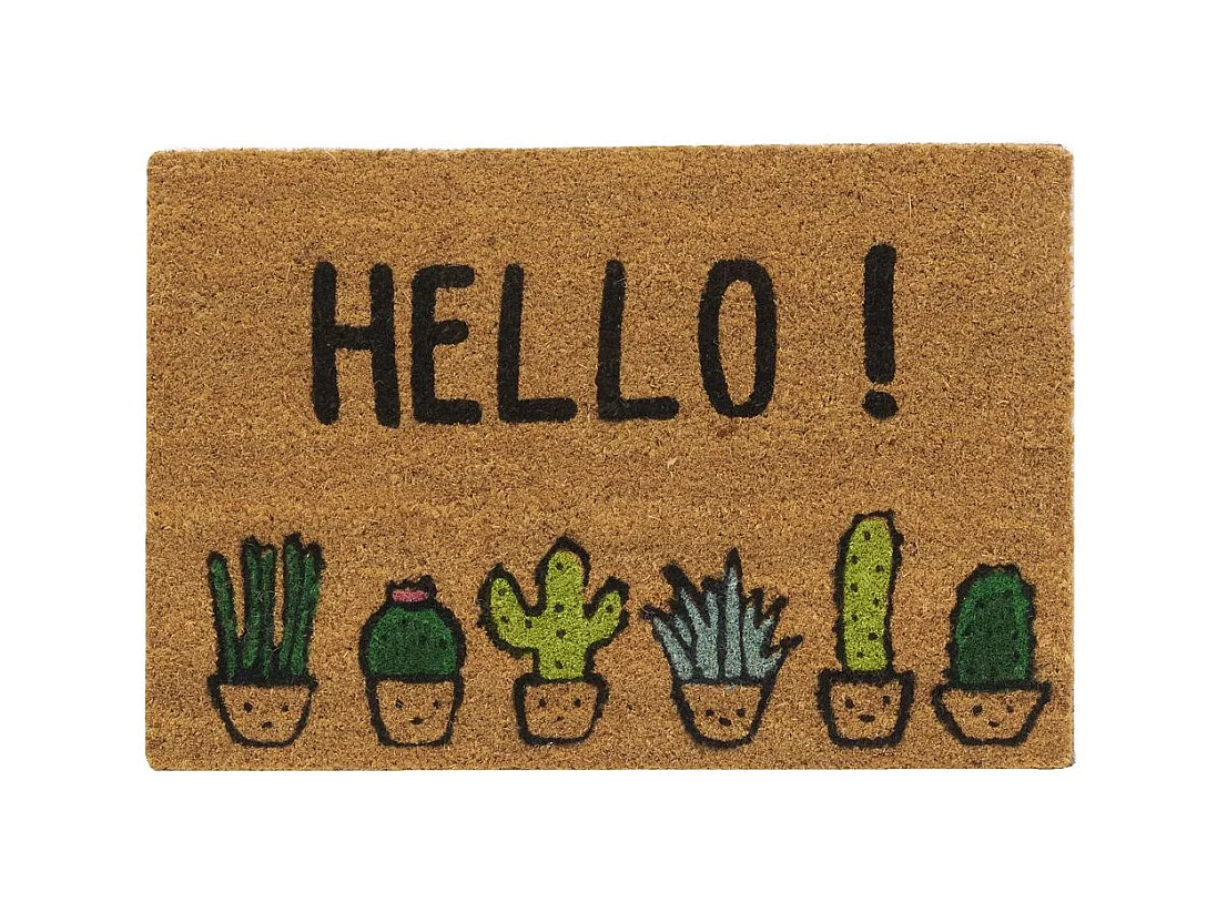 Paillasson en fibre de coco 60 x 40 cm Cactus hello