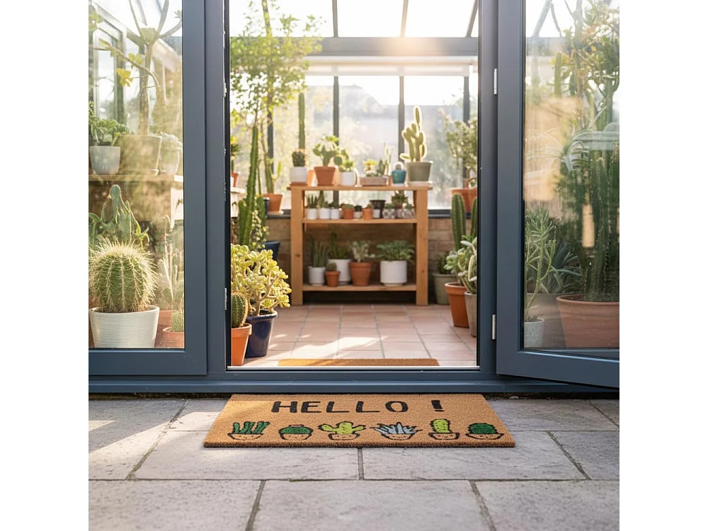 Paillasson en fibre de coco 60 x 40 cm Cactus hello