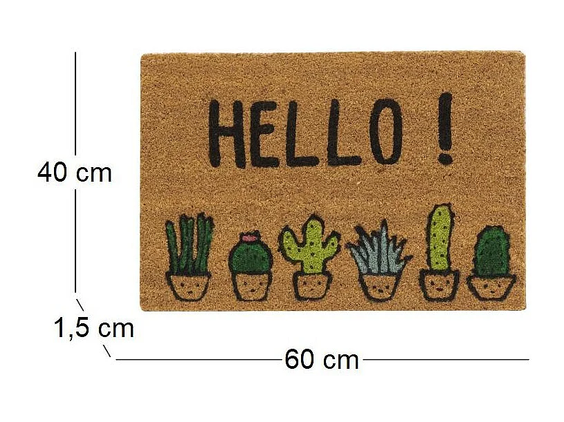 Paillasson en fibre de coco 60 x 40 cm Cactus hello