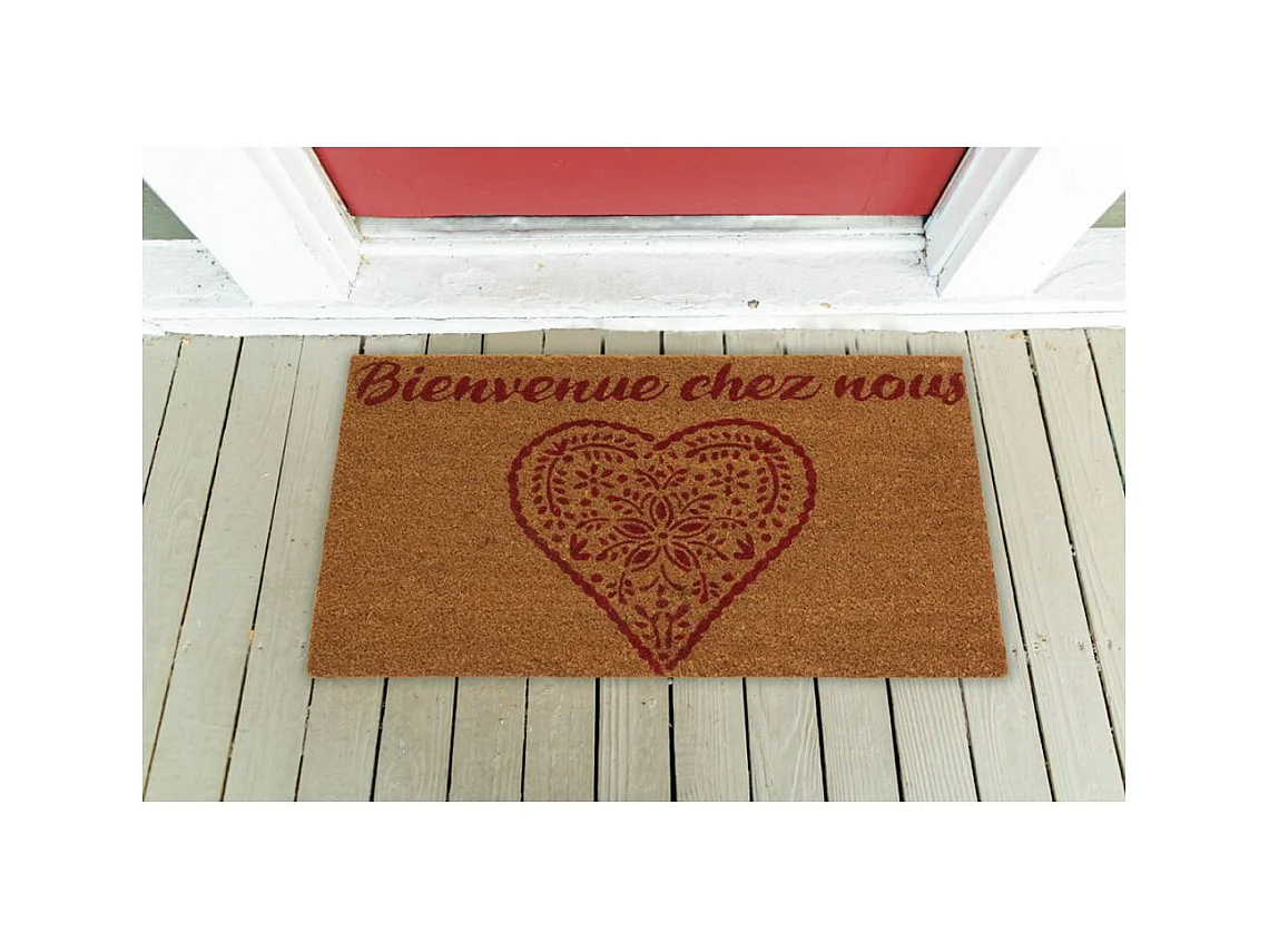 Alfombra de corazón roja de fibra de coco